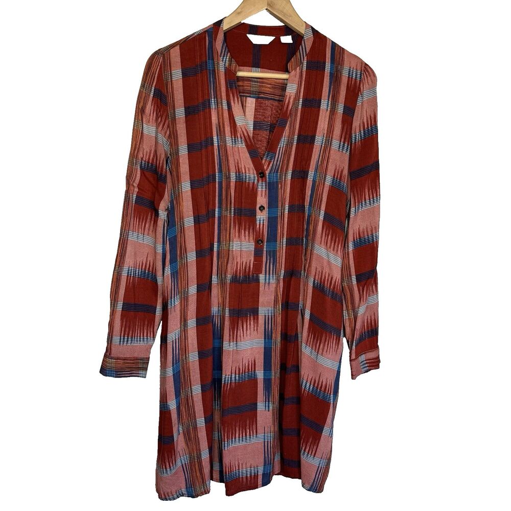 Anthropologie Tylho Dress Sao Paulo Red Plaid Pull Over Pockets Boho Women S